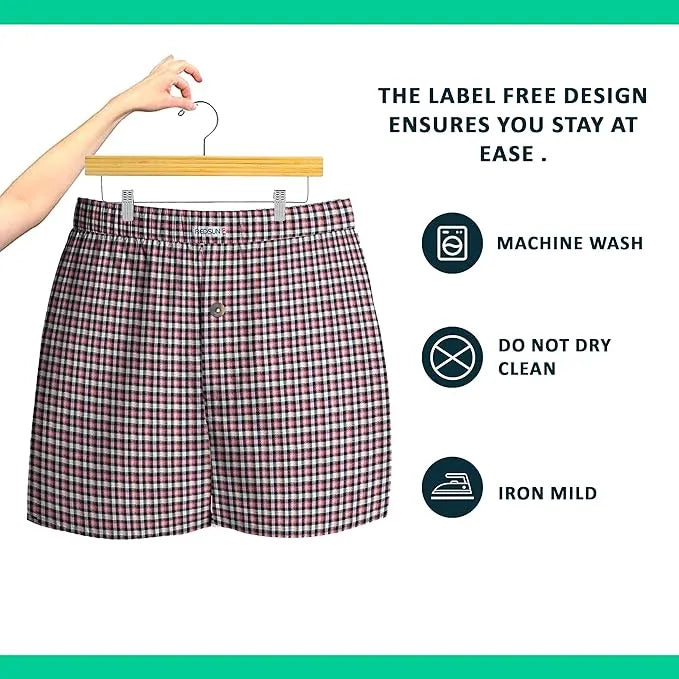 Men's Woven Cotton Boxer Shorts – Red & Navy Check, Button Fly, L to XXL - photo 3