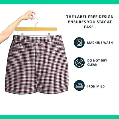 Men's Woven Cotton Boxer Shorts – Red & Navy Check, Button Fly, L to XXL - photo 3
