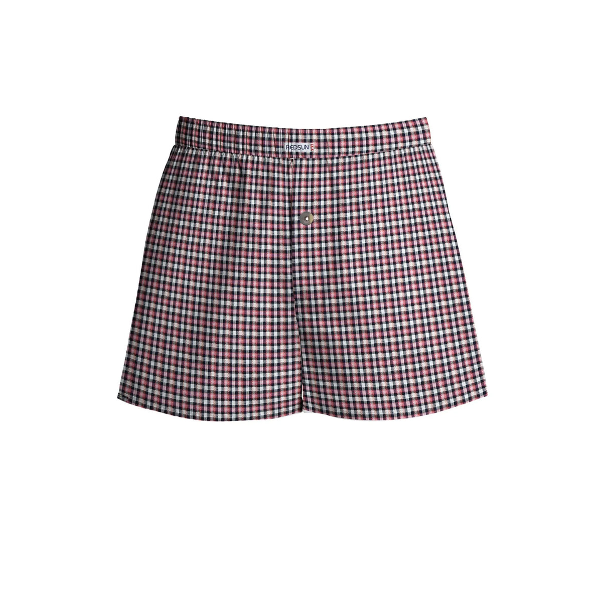 Men's Woven Cotton Boxer Shorts – Red & Navy Check, Button Fly, L to XXL - L