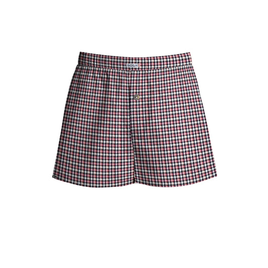 Men's Woven Cotton Boxer Shorts – Red & Navy Check, Button Fly, L to XXL - L