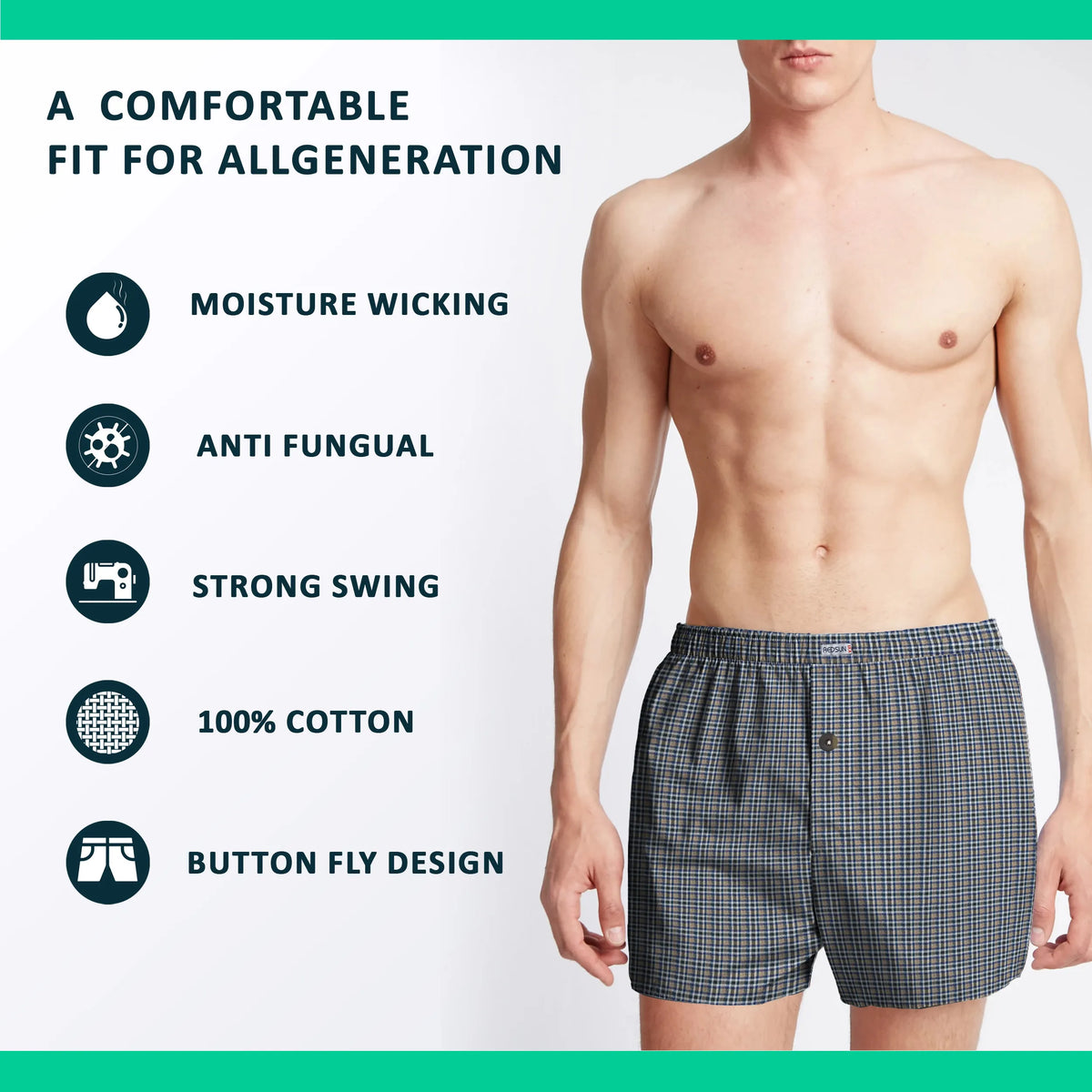 Men's Woven Cotton Boxer Shorts – Blue-Grey Stripe, Button Fly, L to XXL - photo 4