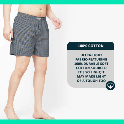 Men's Woven Cotton Boxer Shorts – Blue-Grey Stripe, Button Fly, L to XXL - photo 6