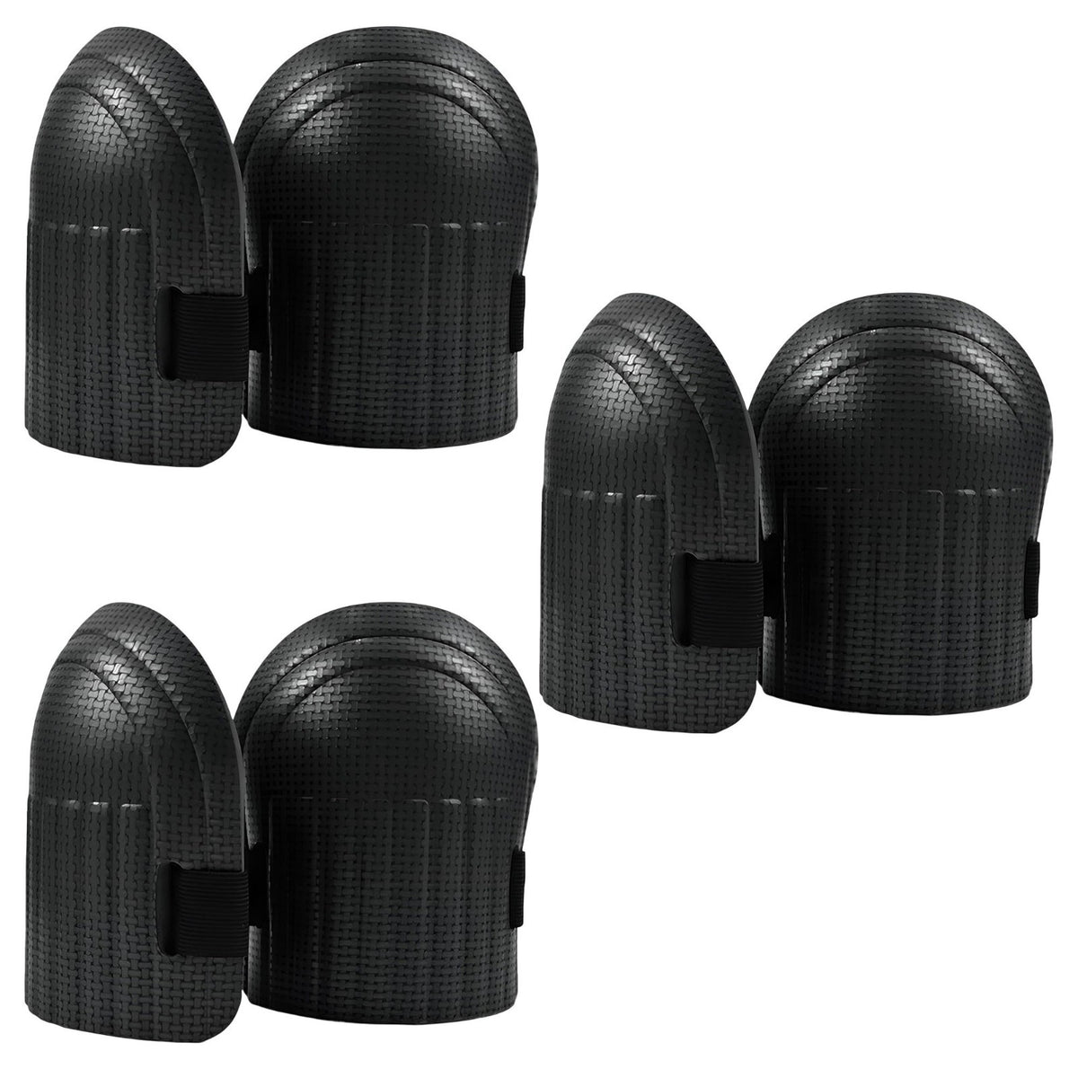 Foam Knee Pads for Work & Gardening – 13 mm EVA, Adjustable Strap - 3 Pairs, Black