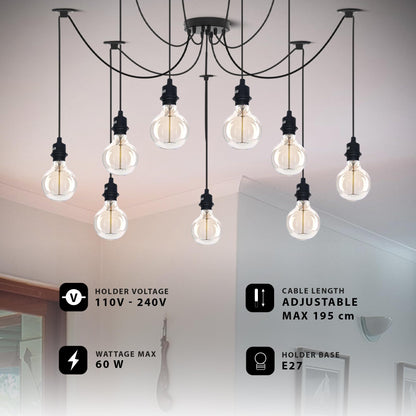 9 Light Spider Pendant – Black, 120 mm Rose, E27 - photo 4