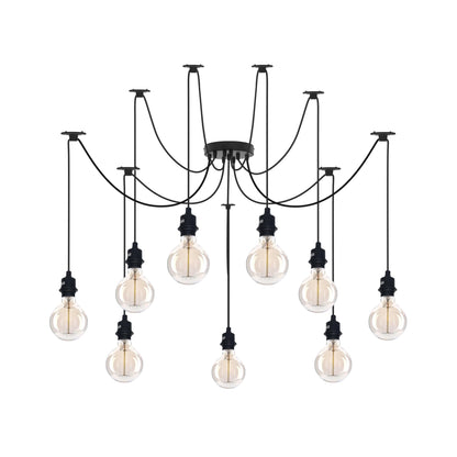 9 Light Spider Pendant – Black, 120 mm Rose, E27 - Black, No Shade, G95 Bulb 40W
