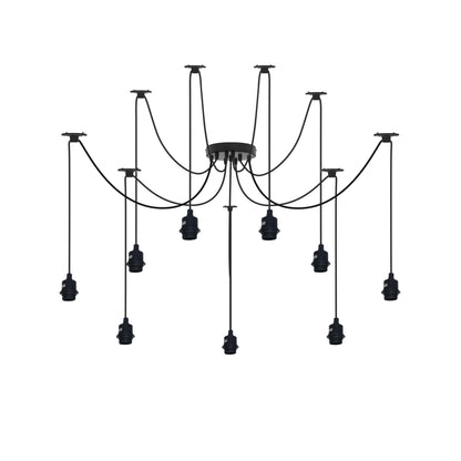 9 Light Spider Pendant – Black, 120 mm Rose, E27 - Black, No Shade, Without Bulb