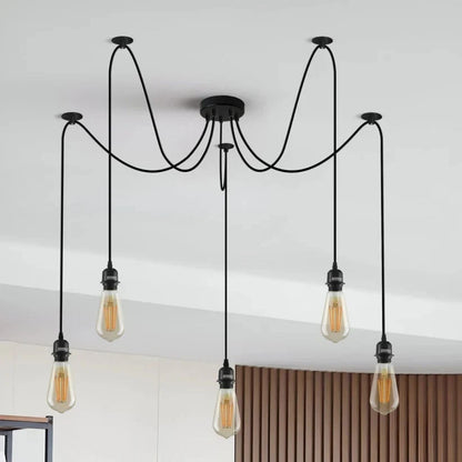 5 Light Spider Pendant – 195 cm Swag Cables, Black, E27