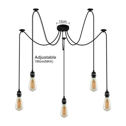 5 Light Spider Pendant – 195 cm Swag Cables, Black, E27 - photo 2