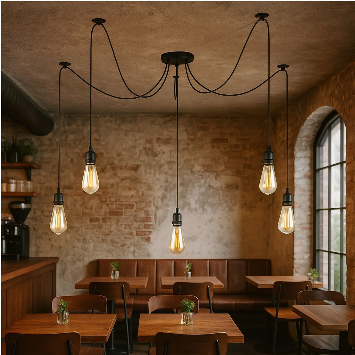 5 Light Spider Pendant – 195 cm Swag Cables, Black, E27 - photo 3