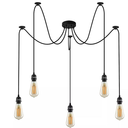 5 Light Spider Pendant – 195 cm Swag Cables, Black, E27 - Black, No Shade 120 mm Rose, Without Bulb