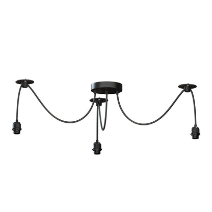 3-Light Swag Spider Pendant – Balloon or Diamond Cages, E27 - Black, No Shade, Without Bulb