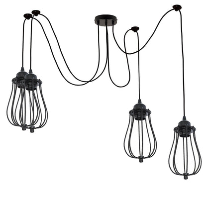 4 Light Spider Pendant – Black Balloon Cages, 120 mm Rose, E27 - Black, Round Cage Black, Without Bulb