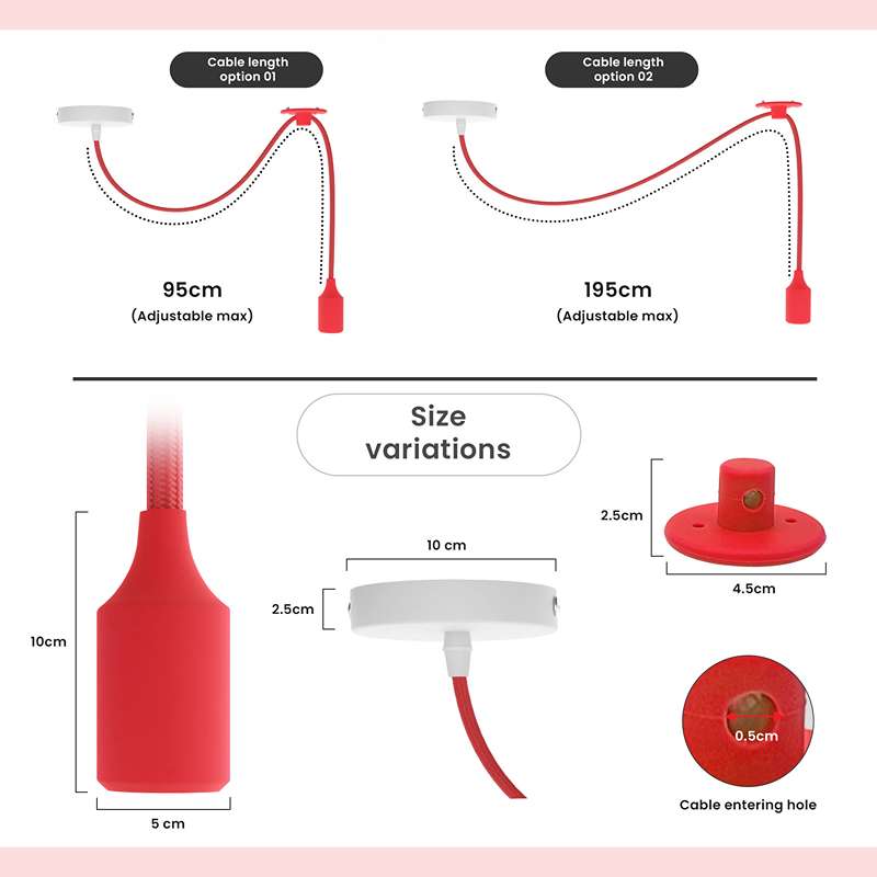 Silicone Swag Pendant Light – 2 m Fabric Cable, 8 Colours, E27 - photo 2