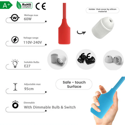 Silicone Pendant Light – 1 m Swag Cable, Bare E27, 7 Colours - photo 3
