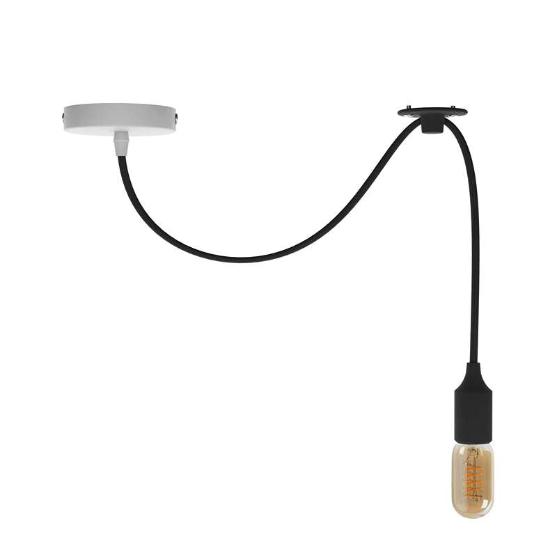 Silicone Pendant Light – 1 m Swag Cable, Bare E27, 7 Colours - Without Bulb, Black, No Shade