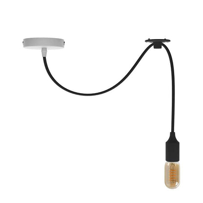Silicone Swag Pendant Light – 2 m Fabric Cable, 8 Colours, E27 - ST45 LED Bulb 4W, Black, No Shade