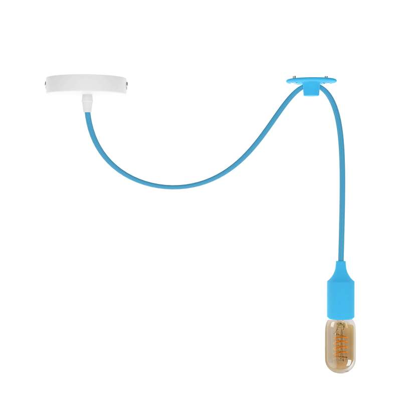 Silicone Swag Pendant Light – 2 m Fabric Cable, 8 Colours, E27 - ST45 LED Bulb 4W, Light Blue, No Shade