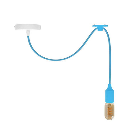 Silicone Swag Pendant Light – 2 m Fabric Cable, 8 Colours, E27 - ST45 LED Bulb 4W, Light Blue, No Shade