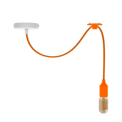 Silicone Pendant Light – 1 m Swag Cable, Bare E27, 7 Colours - ST45 LED Bulb 4W, Orange, No Shade