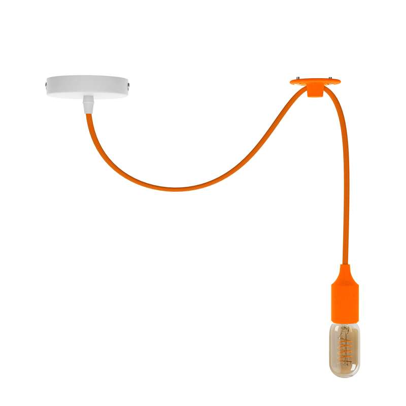 Silicone Swag Pendant Light – 2 m Fabric Cable, 8 Colours, E27 - ST45 LED Bulb 4W, Orange, No Shade