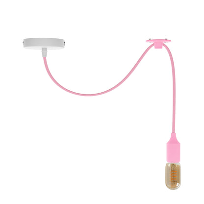 Silicone Swag Pendant Light – 2 m Fabric Cable, 8 Colours, E27 - ST45 LED Bulb 4W, Pink, No Shade