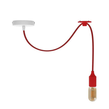 Silicone Swag Pendant Light – 2 m Fabric Cable, 8 Colours, E27 - ST45 LED Bulb 4W, Red, No Shade