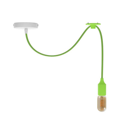 Silicone Swag Pendant Light – Light Green, Fabric Cable, E27 - ST45 LED Bulb 4W, Standard, No Shade