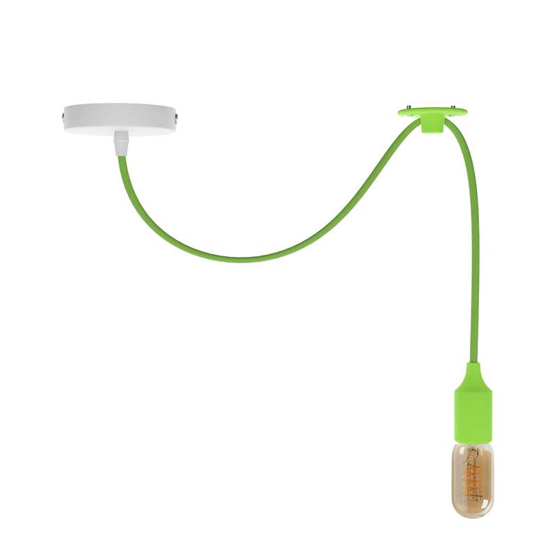 Silicone Swag Pendant Light – Light Green, 1 m Fabric Cable, E27 - ST45 LED Bulb 4W, Standard
