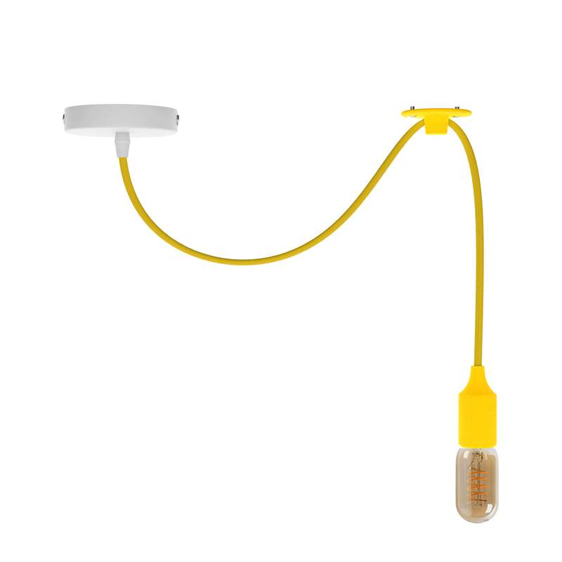 Silicone Swag Pendant Light – 2 m Fabric Cable, 8 Colours, E27 - ST45 LED Bulb 4W, Yellow, No Shade