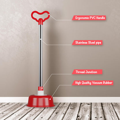 Toilet Plunger with Stainless Steel Handle – Vacuum Rubber Cup, 51 cm, Red - photo 3