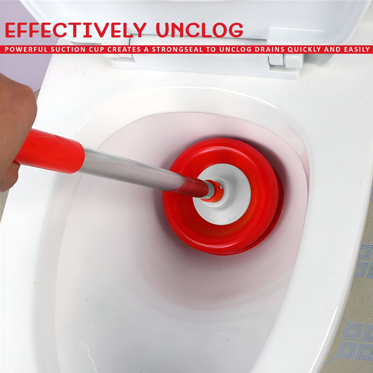 Toilet Plunger with Stainless Steel Handle – Vacuum Rubber Cup, 51 cm, Red - photo 5