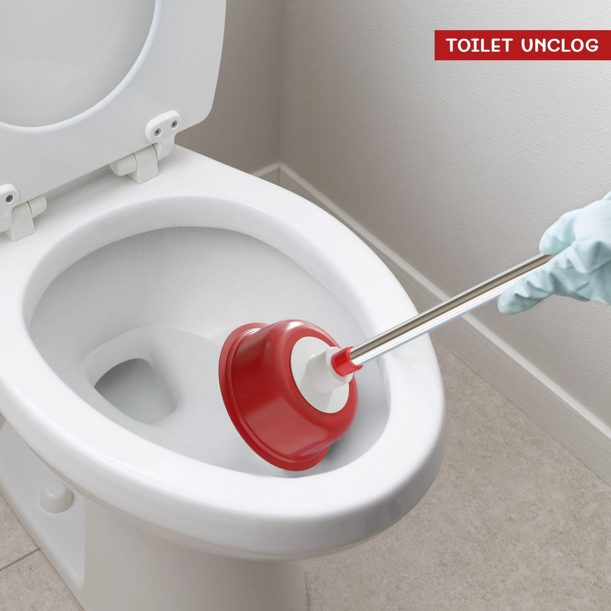Toilet Plunger with Stainless Steel Handle – Vacuum Rubber Cup, 51 cm, Red - photo 7
