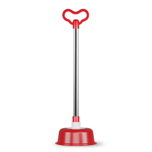 Toilet Plunger with Stainless Steel Handle – Vacuum Rubber Cup, 51 cm, Red