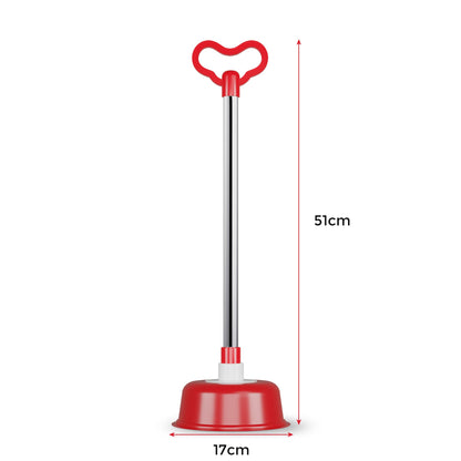 Toilet Plunger with Stainless Steel Handle – Vacuum Rubber Cup, 51 cm, Red - Red, Single