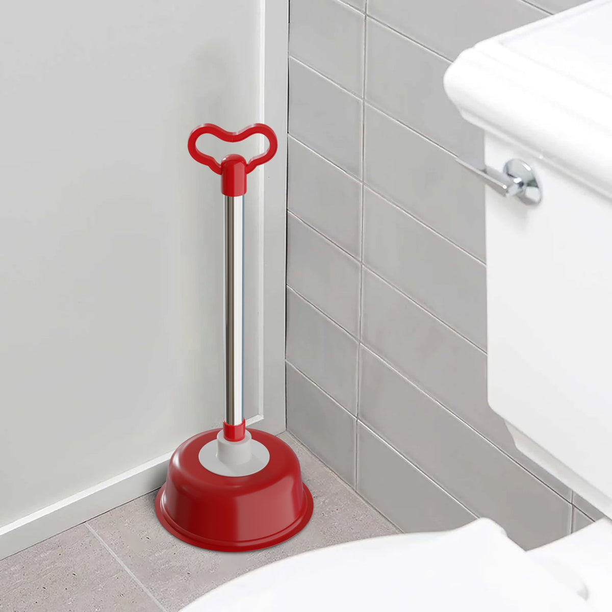 Toilet Plunger with Stainless Steel Handle – Vacuum Rubber Cup, 51 cm, Red - photo 2