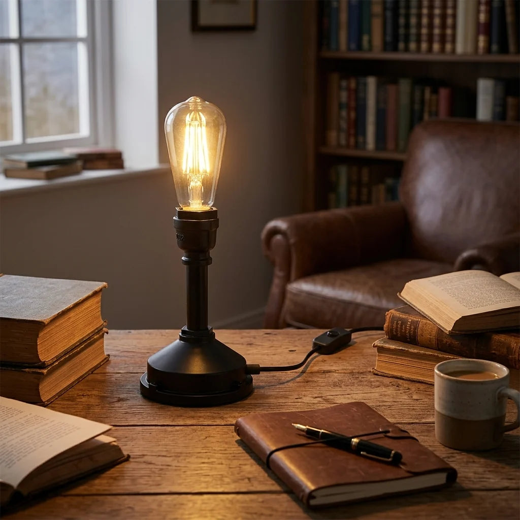 Steampunk Pipe Table Lamp Base Black E27 - photo 3