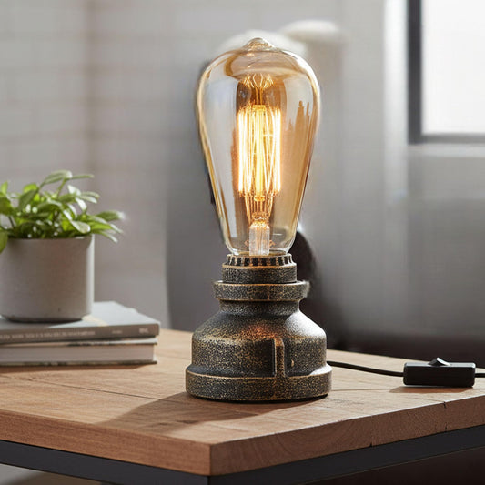 Steampunk Pipe Table Lamps with ST64 Bulbs – Set of 2 - Brushed Copper, ST64 40W, Pack of 2