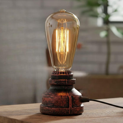 Steampunk Pipe Table Lamps with ST64 Bulbs – Set of 2 - Rustic Red, ST64 40W, Pack of 2