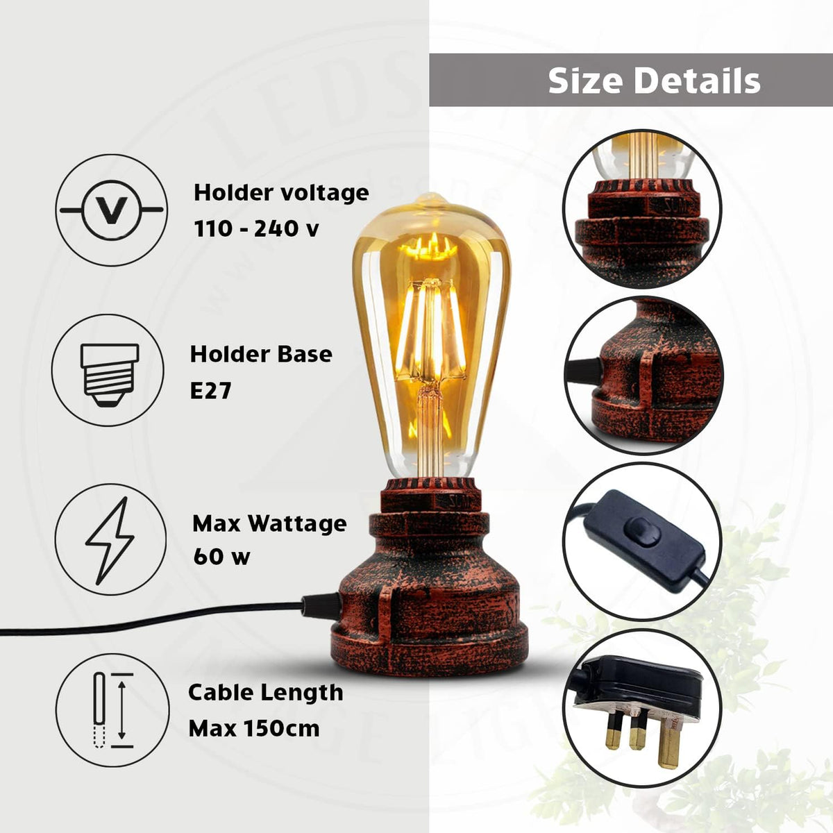 Steampunk Pipe Table Lamp with Metal Cage E27 - photo 3