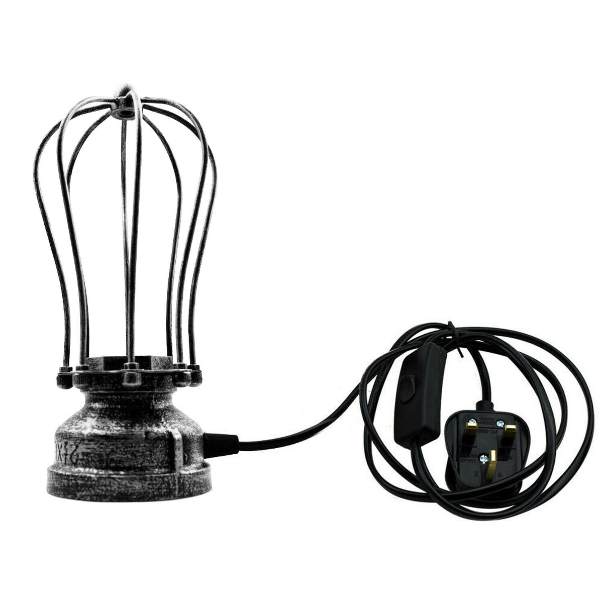 Steampunk Pipe Table Lamp with Metal Cage E27 - Black, T130 LED Bulb 4W