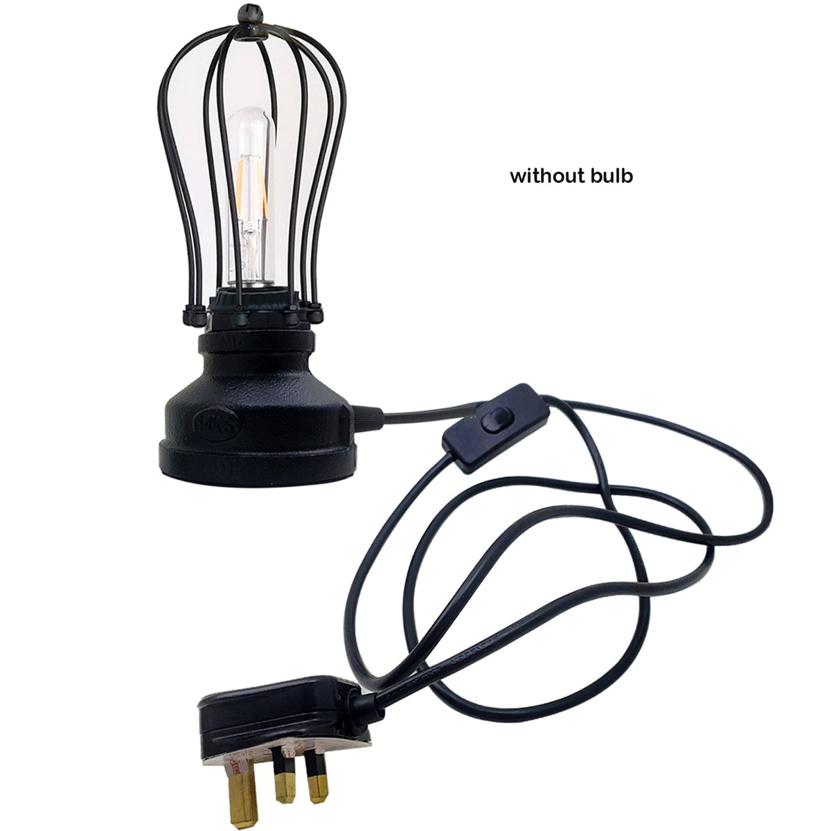 Steampunk Pipe Table Lamp with Metal Cage E27 - Black, Without Bulb