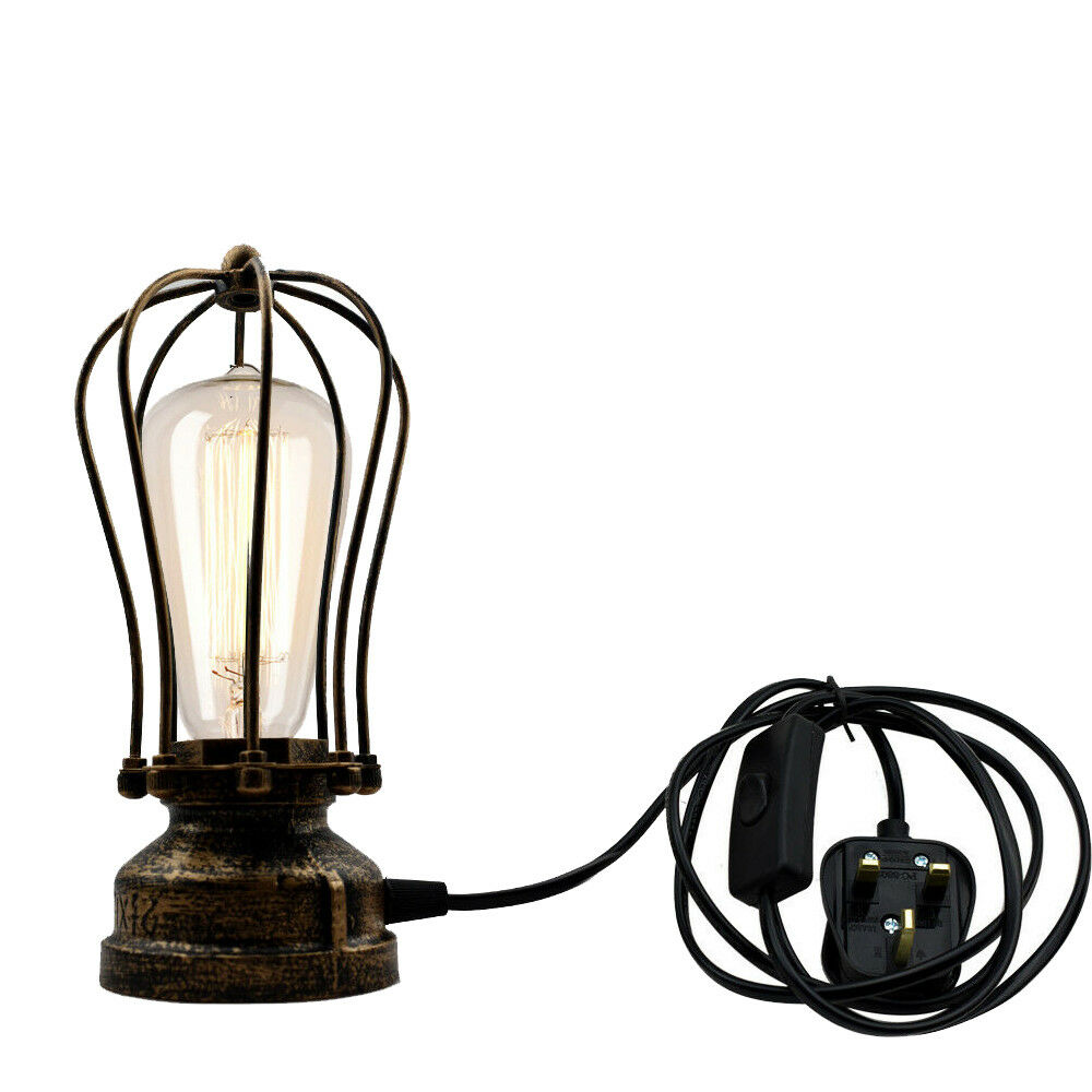 Steampunk Pipe Table Lamp with Metal Cage E27 - Brushed Copper, T130 LED Bulb 4W