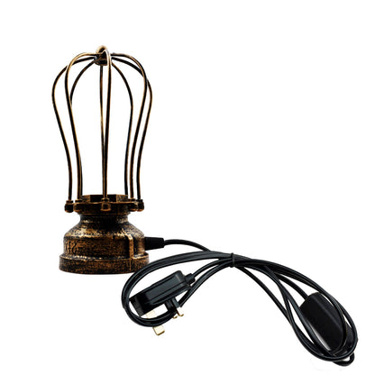 Steampunk Pipe Table Lamp with Metal Cage E27 - Brushed Copper, Without Bulb
