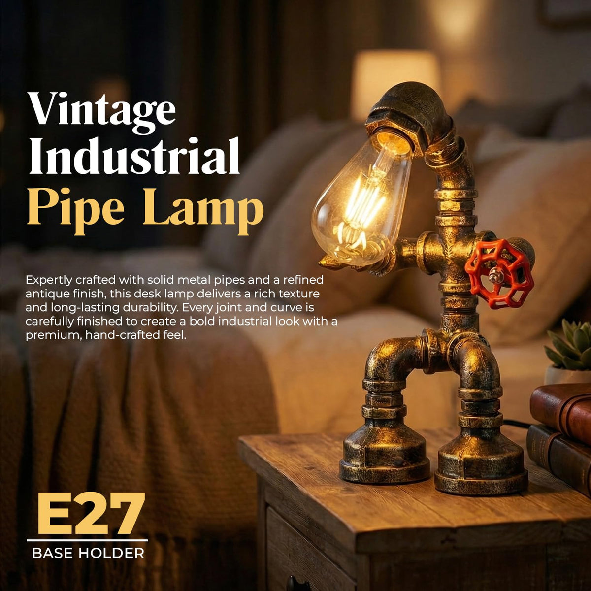 Steampunk Robot Pipe Table Lamp E27 - photo 4