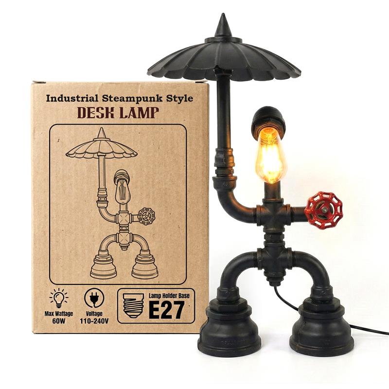 Steampunk Robot Pipe Table Lamp E27 - Black, With Shade, Without Bulb