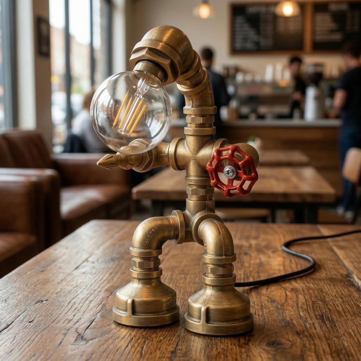 Steampunk Robot Pipe Table Lamp E27 - Brushed Copper, Robot, Without Bulb