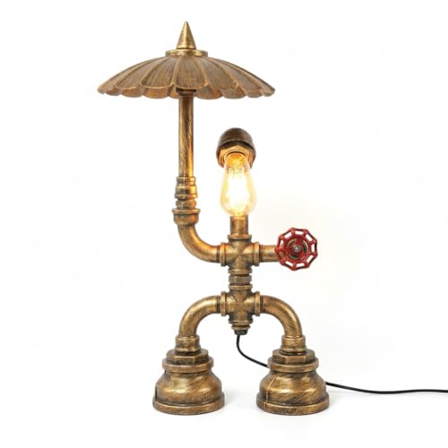 Steampunk Robot Pipe Table Lamp E27 - Brushed Copper, With Shade, Without Bulb