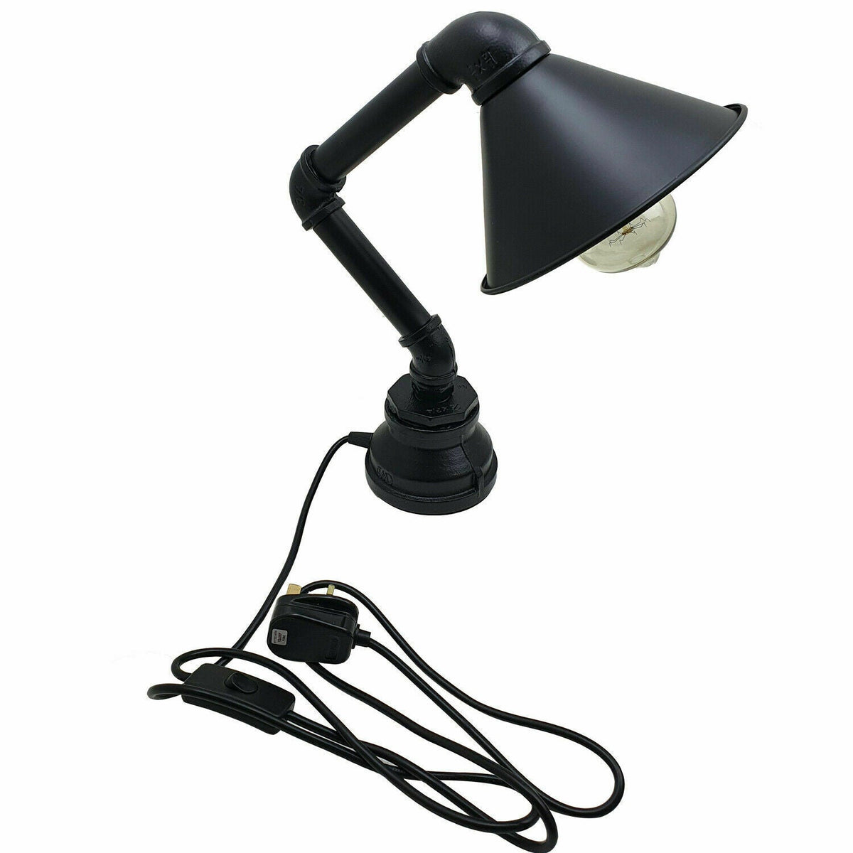 Steampunk Water Pipe Table Lamp with Shade E27 - Black, Without Bulb