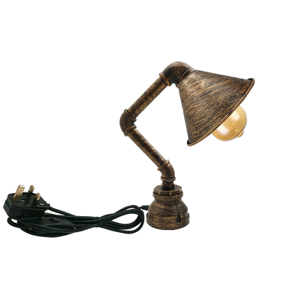 Steampunk Water Pipe Table Lamp with Shade E27 - Brushed Copper, Without Bulb