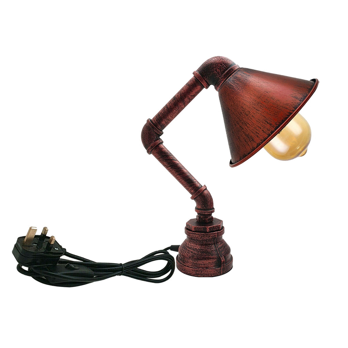 Steampunk Water Pipe Table Lamp with Shade E27 - Rustic Red, Without Bulb